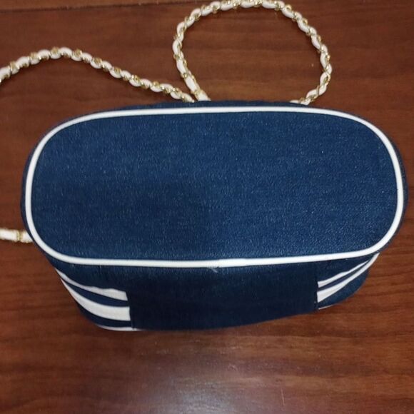 Vintage Raquel Wolf New York Quilted Denim Zip Around Train Case Crossbody Purse - Picture 6 of 9